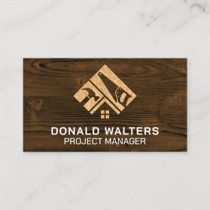Construction Logo   Blueprints   Wood  Business Card