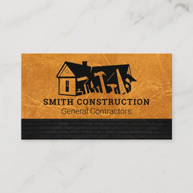 Construction Logo | Leather | Brick Business Card (Front)