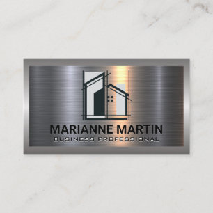 Construction Logo   Line Art Style   Metal  Business Card