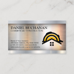 Construction Logo Metallic Steel Business Card