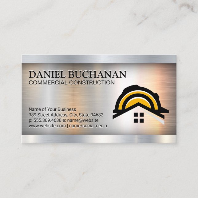 Construction Logo | Metallic Steel  Business Card (Front)