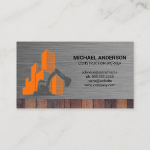 Construction Logo Metallic Wood Business Card