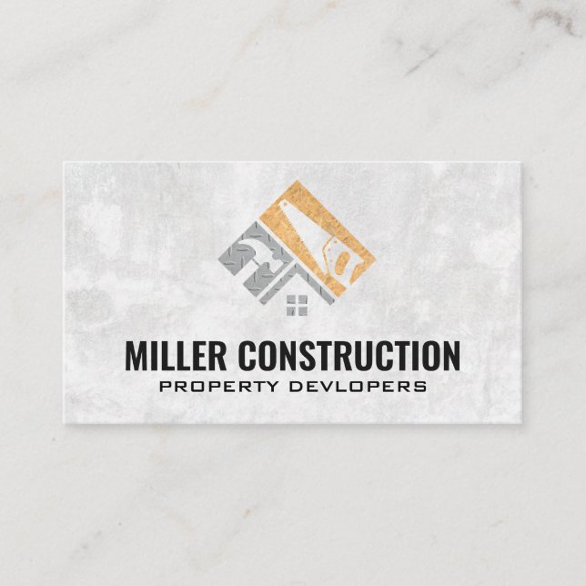 Construction Logo Saw Hammer Tools Business Card (Front)