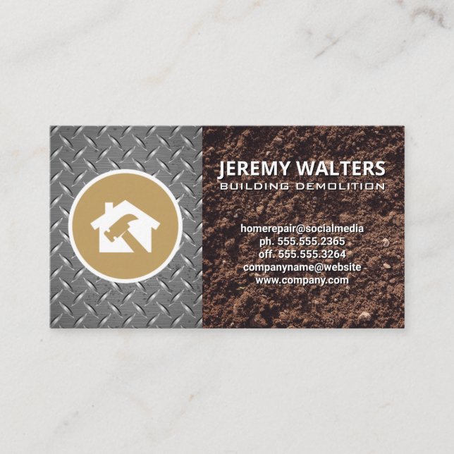 Construction Logo | Soil Metallic Industrial Business Card (Front)