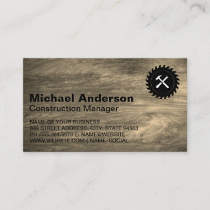 Construction Logo   Wood Background Business Card