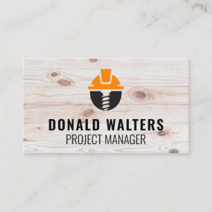 Construction Logo Wood Background Business Card