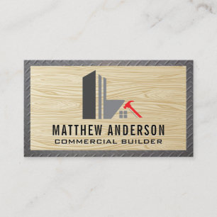 Construction Logo   Wood Grain   Steel  Business Card