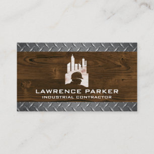 Construction Logo   Wood Grain Steel Business Card