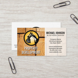 Construction Machinery Logo   Cut Wooden Boards Business Card