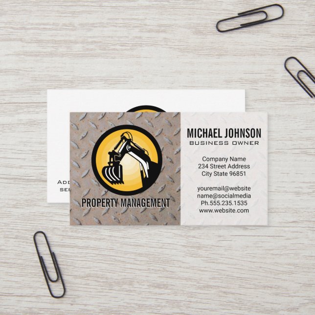Construction Machinery Logo | Steel Business Card (Front/Back In Situ)