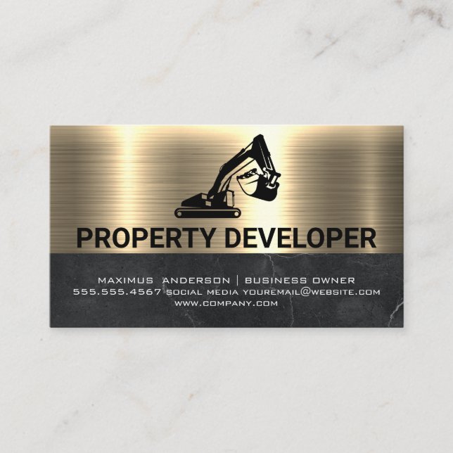 Construction Machinery | Metallic Gold  Business Card (Front)