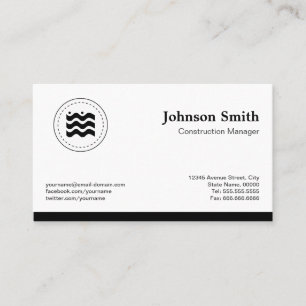 Construction Manager Black White Changeable Logo Business Card