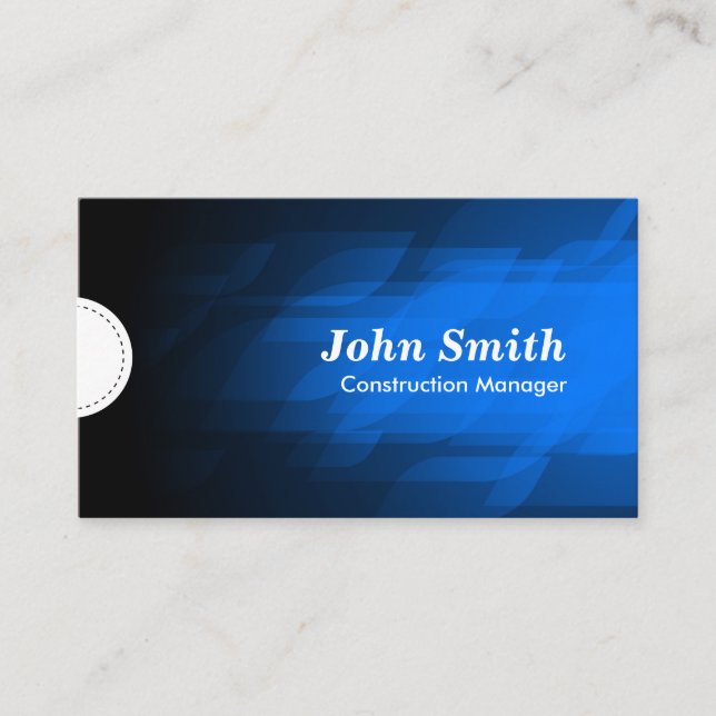 Construction Manager - Modern Dark Blue Business Card (Front)