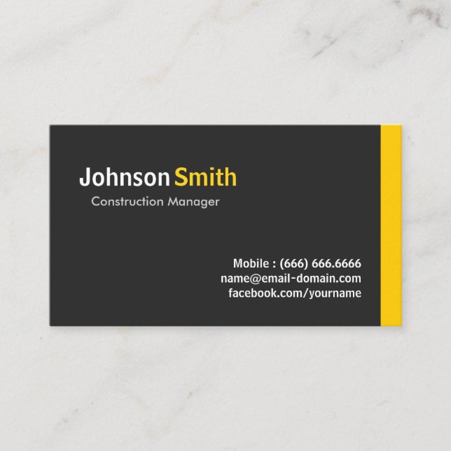 Construction Manager - Modern Minimalist Amber Business Card (Front)