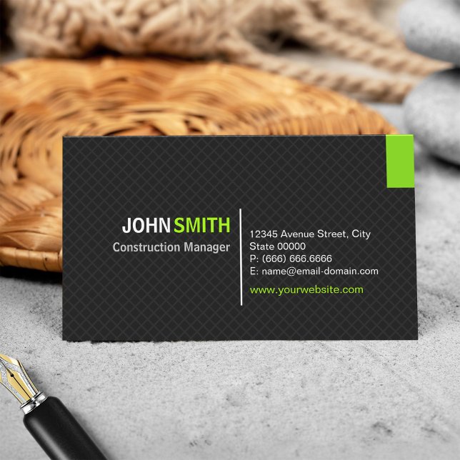 Construction Manager - Modern Twill Grid Business Card (Creator Uploaded)
