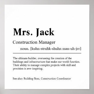 Construction Manager Personalised Gift Poster