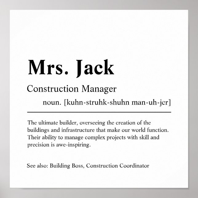Construction Manager Personalised Gift Poster (Front)
