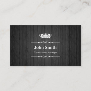 Construction Manager Royal Black Wood Grain Business Card