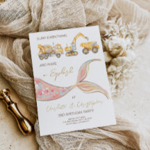 Construction Mermaid Joint Theme Invitation