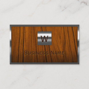 Construction Metal Border Monogram Wood Business Card