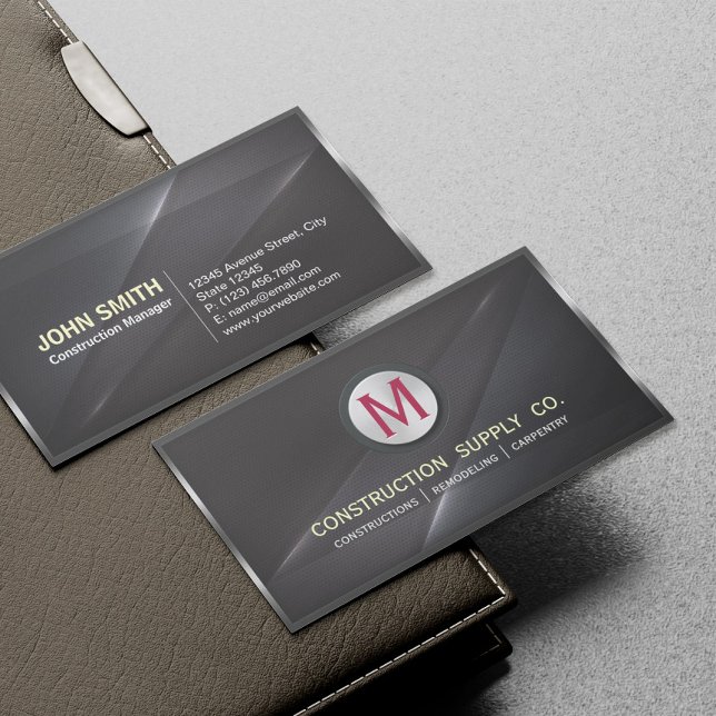 Construction Metal Framed Monogram Black Metal Business Card (Creator Uploaded)