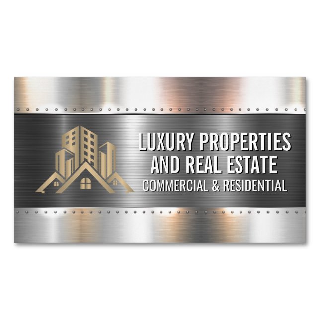 Construction Metal Rivets | Properties Logo Magnetic Business Card (Front)