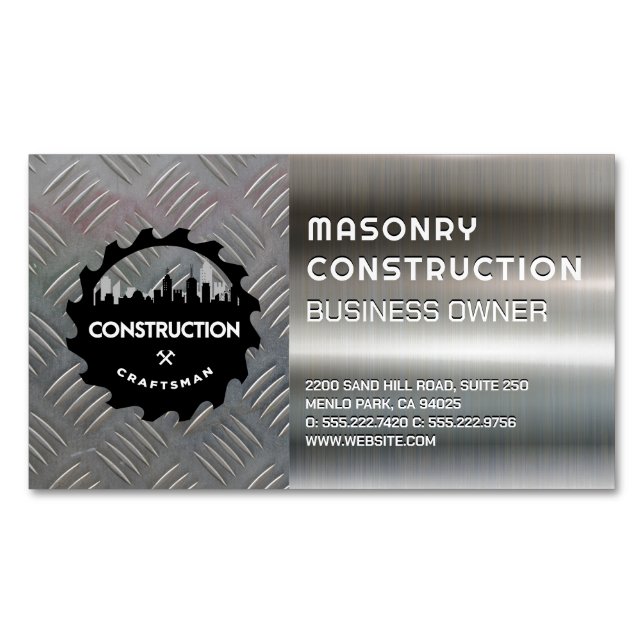 Construction | Metal | Steel Magnetic Business Card (Front)
