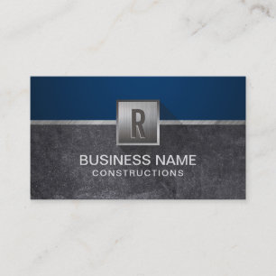 Construction Metallic Monogram Modern Navy Blue Business Card
