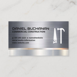 Construction   Metallic   Saw Hammer Logo Business Card