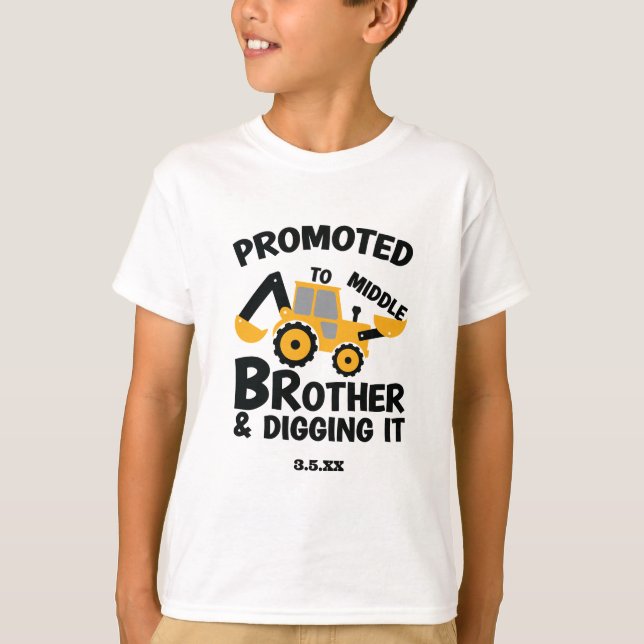 Construction Middle Brother Digging It Kid T-Shirt (Front)