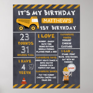 Construction Milestones 1st Birthday Poster