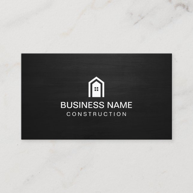 Construction Modern House Logo Dark Wood Business Card (Front)