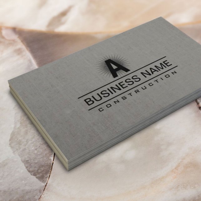Construction Modern Monogram Classy Grey Linen Business Card (Creator Uploaded)