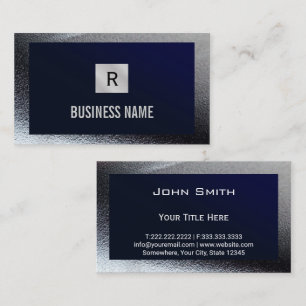 Construction Monogram Blue Metal Border  Business Card