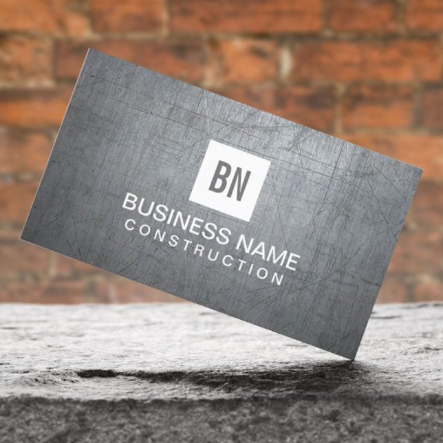 Construction Monogram Grunge Metal Professional Business Card (Creator Uploaded)