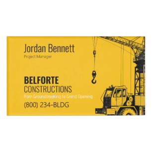 Construction Name Tag, Yellow & Black Crane Design Name Tag
