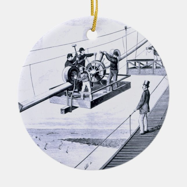 Construction of Brooklyn Bridge, New York (litho) Ceramic Tree Decoration (Front)