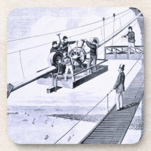 Construction of Brooklyn Bridge, New York (litho) Coaster