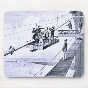 Construction of Brooklyn Bridge, New York (litho) Mouse Mat