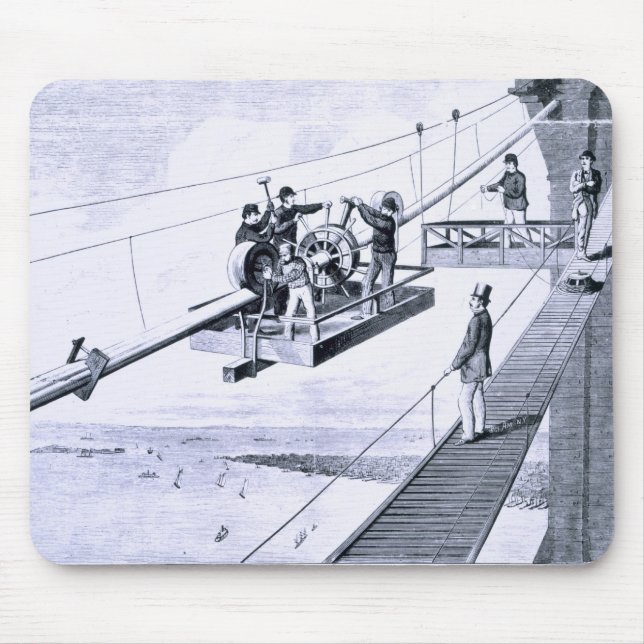 Construction of Brooklyn Bridge, New York (litho) Mouse Mat (Front)
