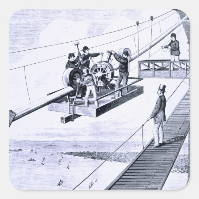 Construction of Brooklyn Bridge, New York (litho) Square Sticker (Front)