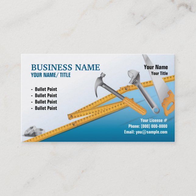 Construction or Handy Man Business Card 2 (Front)
