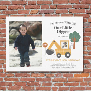 Construction Our Little Digger 3nd Birthday Party Invitation