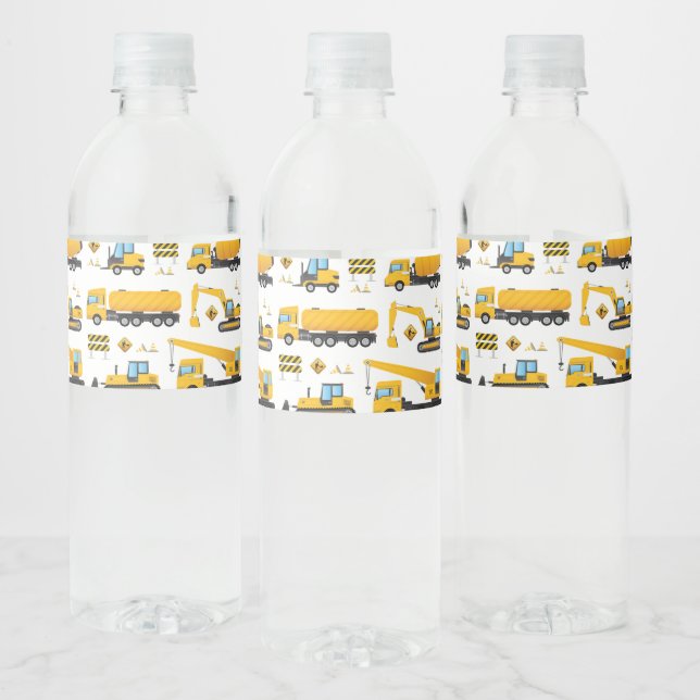 Construction Party Decor Dump Truck Pattern Water Bottle Label (Bottles)