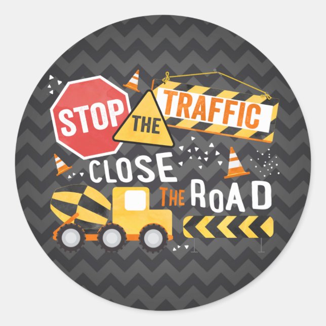 Construction Party Favour Tag Sticker Seal Label (Front)