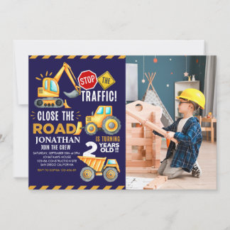 Construction Party for 2nd Birthday Boy Invitation