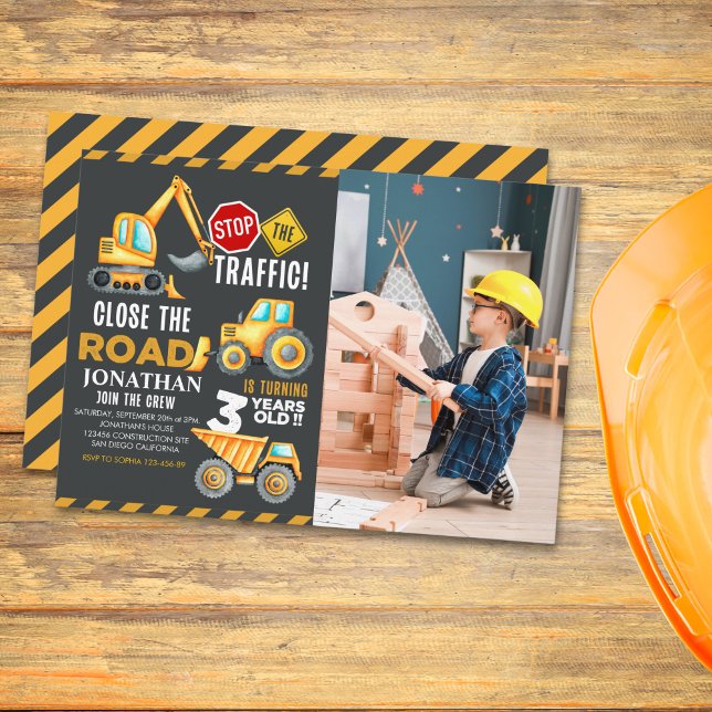 Construction Party for 3rd Birthday Boy Invitation (Creator Uploaded)
