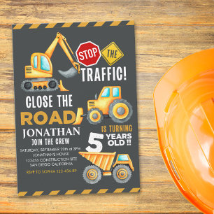 Construction Party for 5th Birthday Boy Invitation
