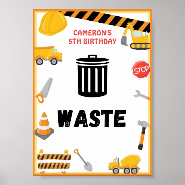 Construction Party Sign, Birthday, Baby Shower Pos Poster (Front)