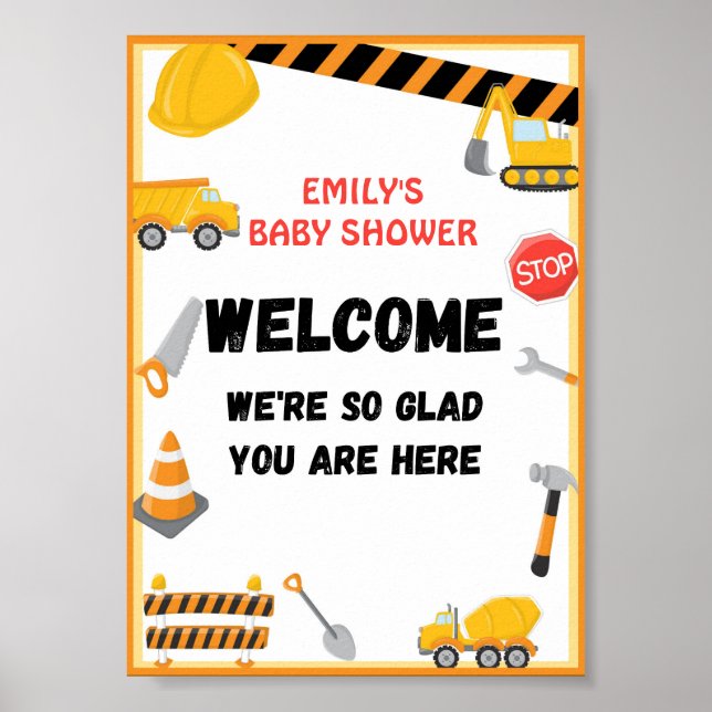 Construction Party Sign, Birthday, Baby Shower Poster (Front)